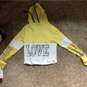 Yellow and white love hoodie for girls